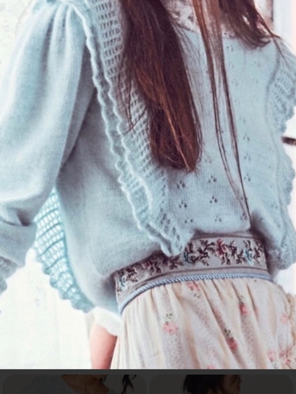 LoveShackFancy Powder Blue Ruffle-Trim Knit Sweater